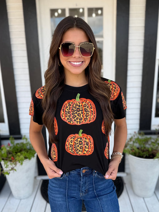 QOS Black Leopard Pumpkin Tee