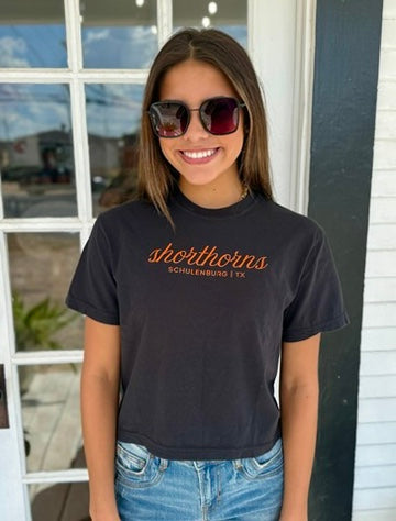 Shorthorns Embroidered Cropped Tee