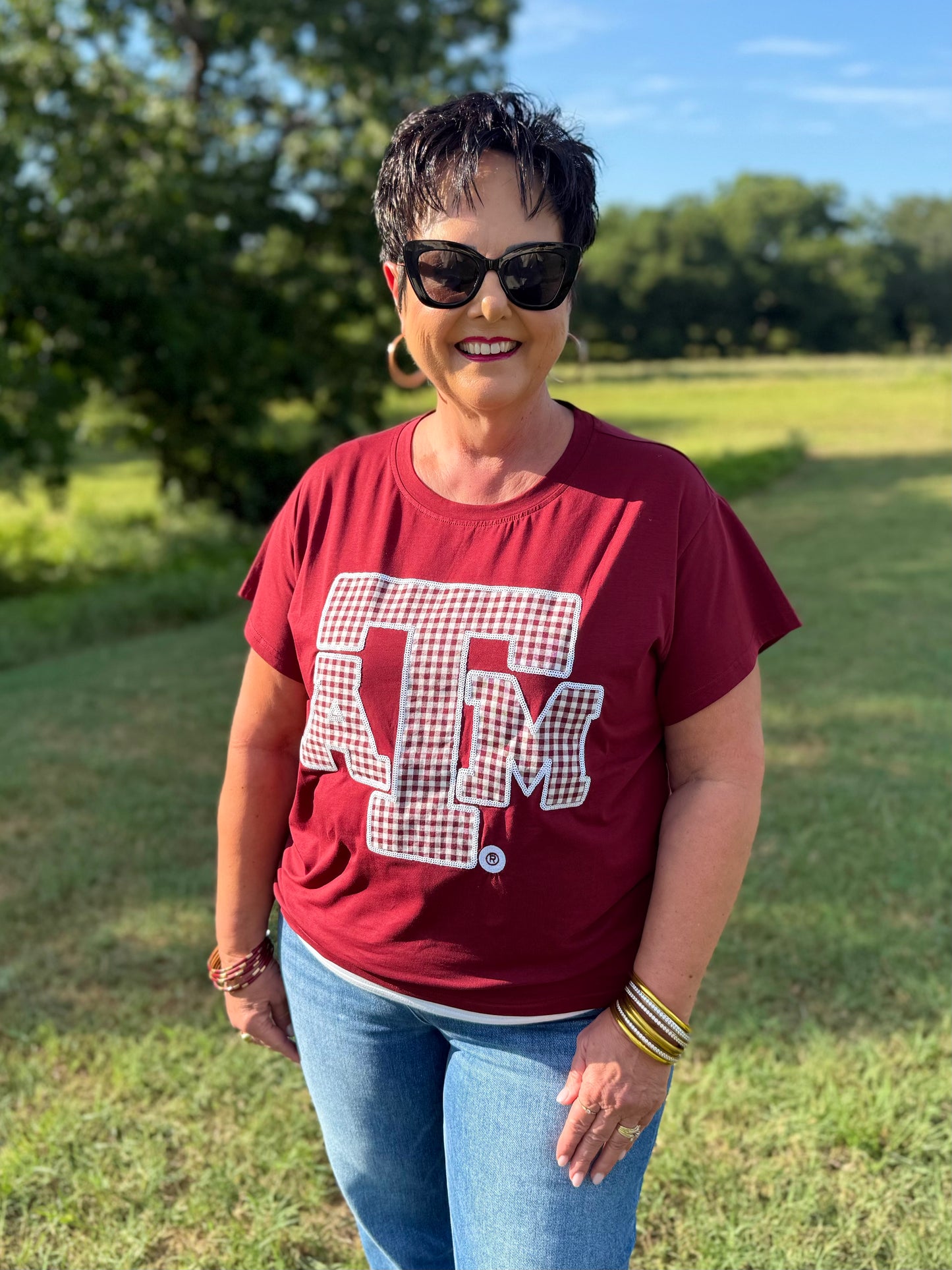 QOS Licensed Texas A&M Gingham Mascot Tee