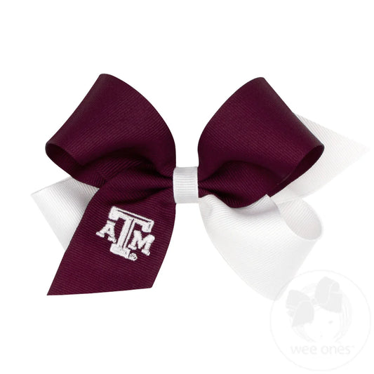 Medium Two-tone Collegiate Embroidered Grosgrain Hair Bow | Texas A&M