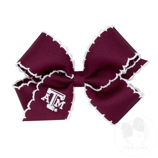 Medium Grosgrain Hair Bow with Moonstitch Edge and Embroidered Collegiate Logo