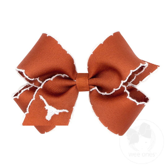 Medium Grosgrain Hair Bow with Moonstitch Edge and Embroidered Collegiate Logo | UT