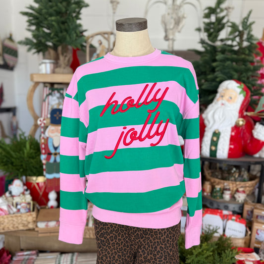 "Holly Jolly" Striped Classic Sweatshirt
