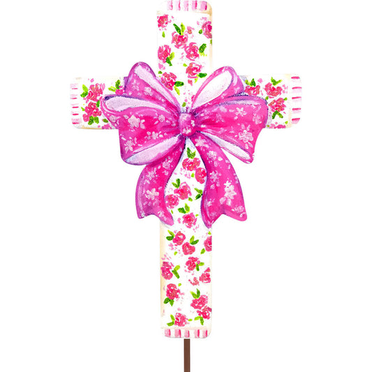 Pink Roses Cross with Bow