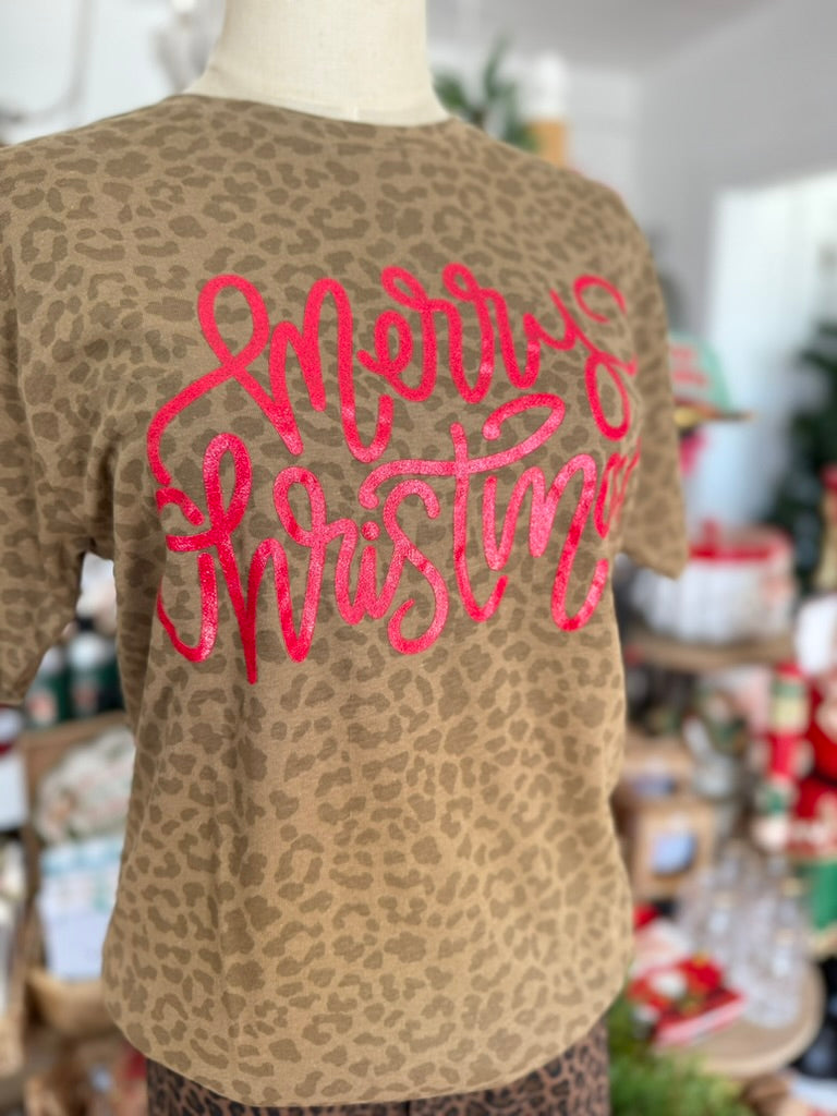 Merry Christmas Leopard Tee