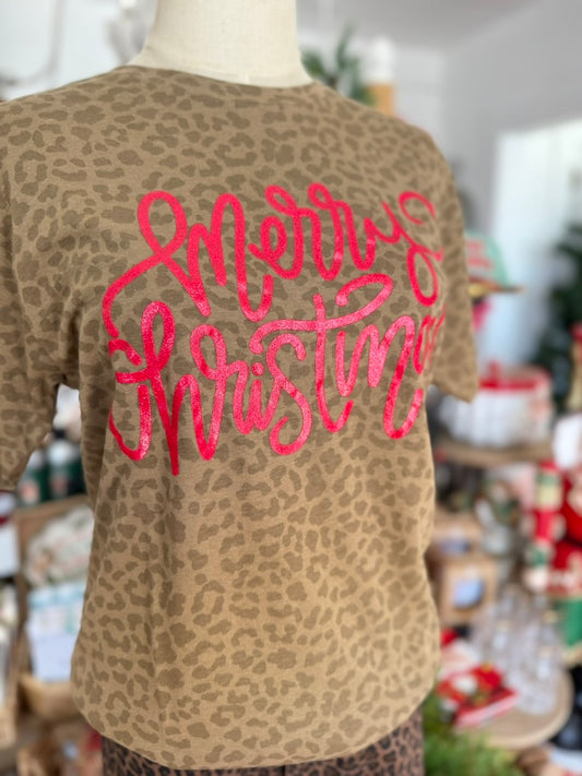 Merry Christmas Leopard Tee