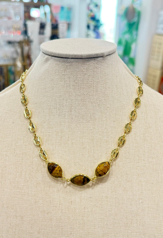 Diamond Stone Necklace | Tigers Eye