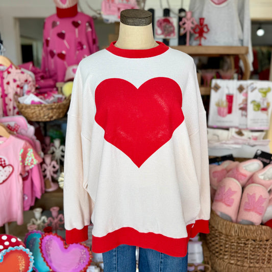 Heart Ringer Sweatshirt | Ivory