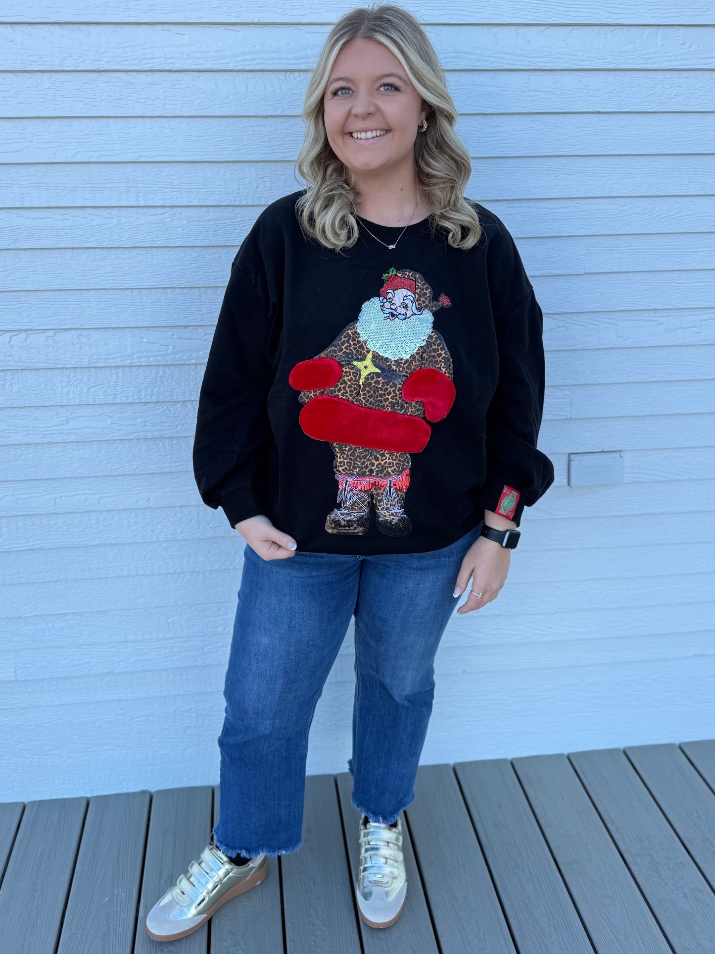QOS Black Leopard Santa Fur Sweatshirt