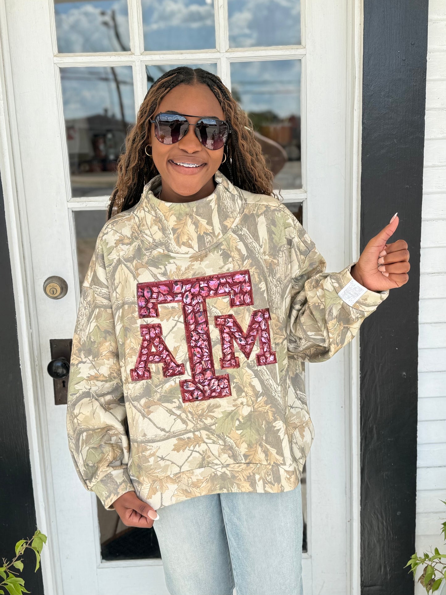 QOS | Licensed Texas A&M Mockneck Camo Sweatshirt