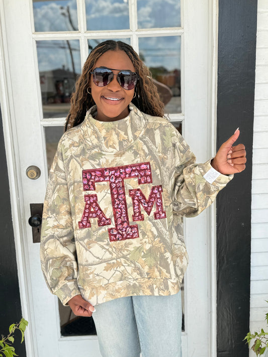 QOS | Licensed Texas A&M Mockneck Camo Sweatshirt