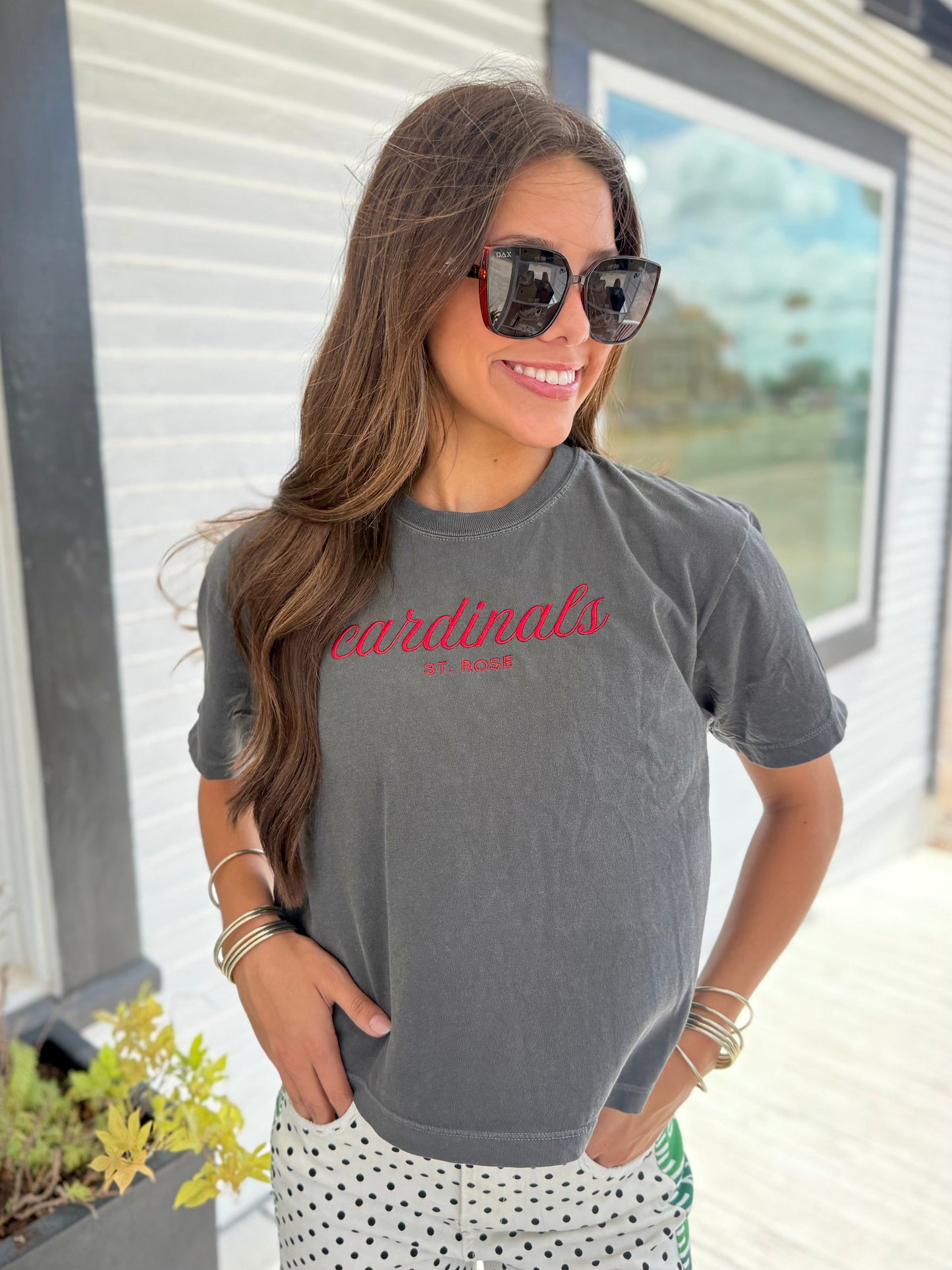 Cardinals Embroidered Cropped Tee