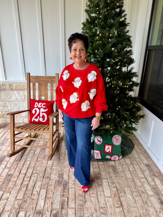 Santa Sequins & Fur Embroidery Sweatshirt