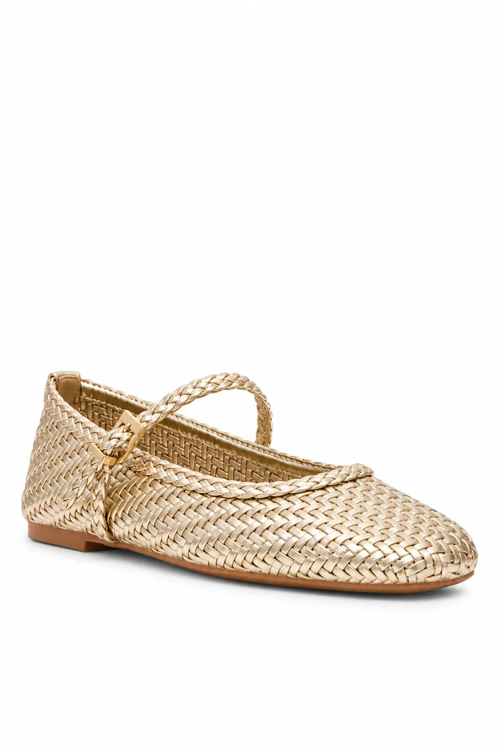 Fabesian Ballet Flats with Strap | Gold Woven