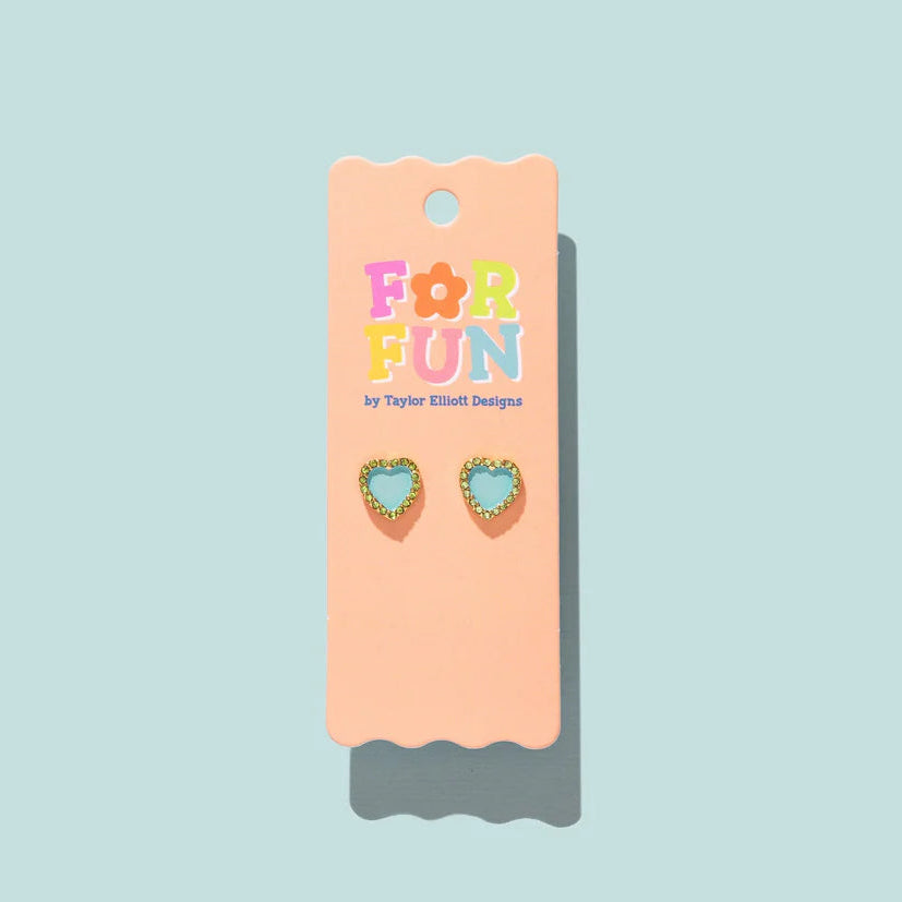 For Fun - Harper Blue Heart Studs