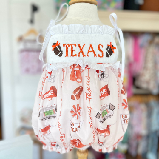 Texas Gameday Spirit Smocked Shoulder Tie Bubble