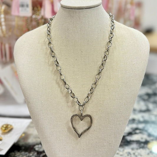 Large Open Heart Necklace | Silver