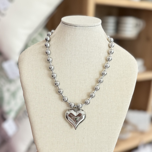 Chunky Heart Necklace | Silver