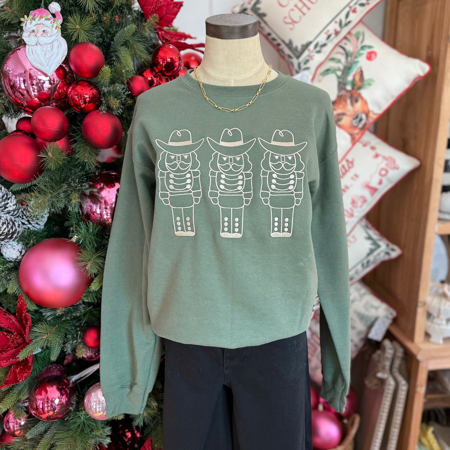 Nutcracker Trio Embroidered Sweatshirt | Green