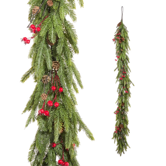 6' Norfolk Pine and Berry Garland