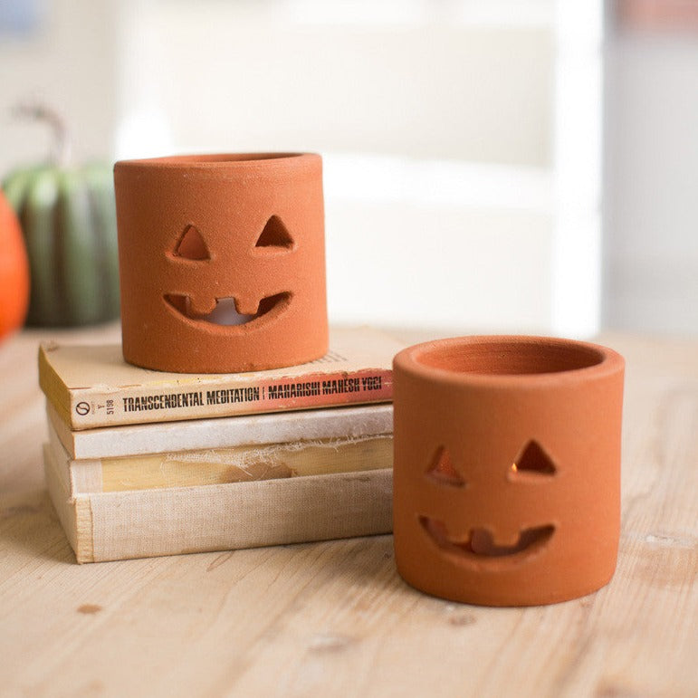 Short Terracotta Jack-O-Lantern