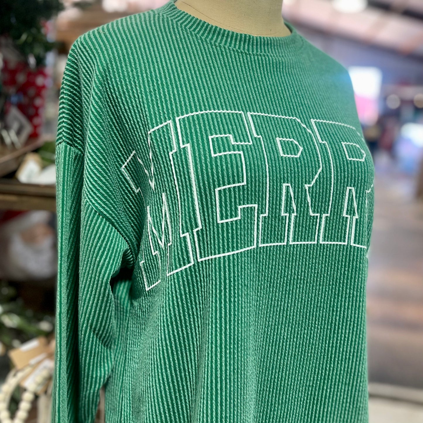 Merry Green Corded Sweatshirt