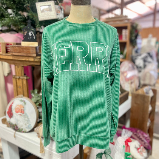 Merry Green Corded Sweatshirt