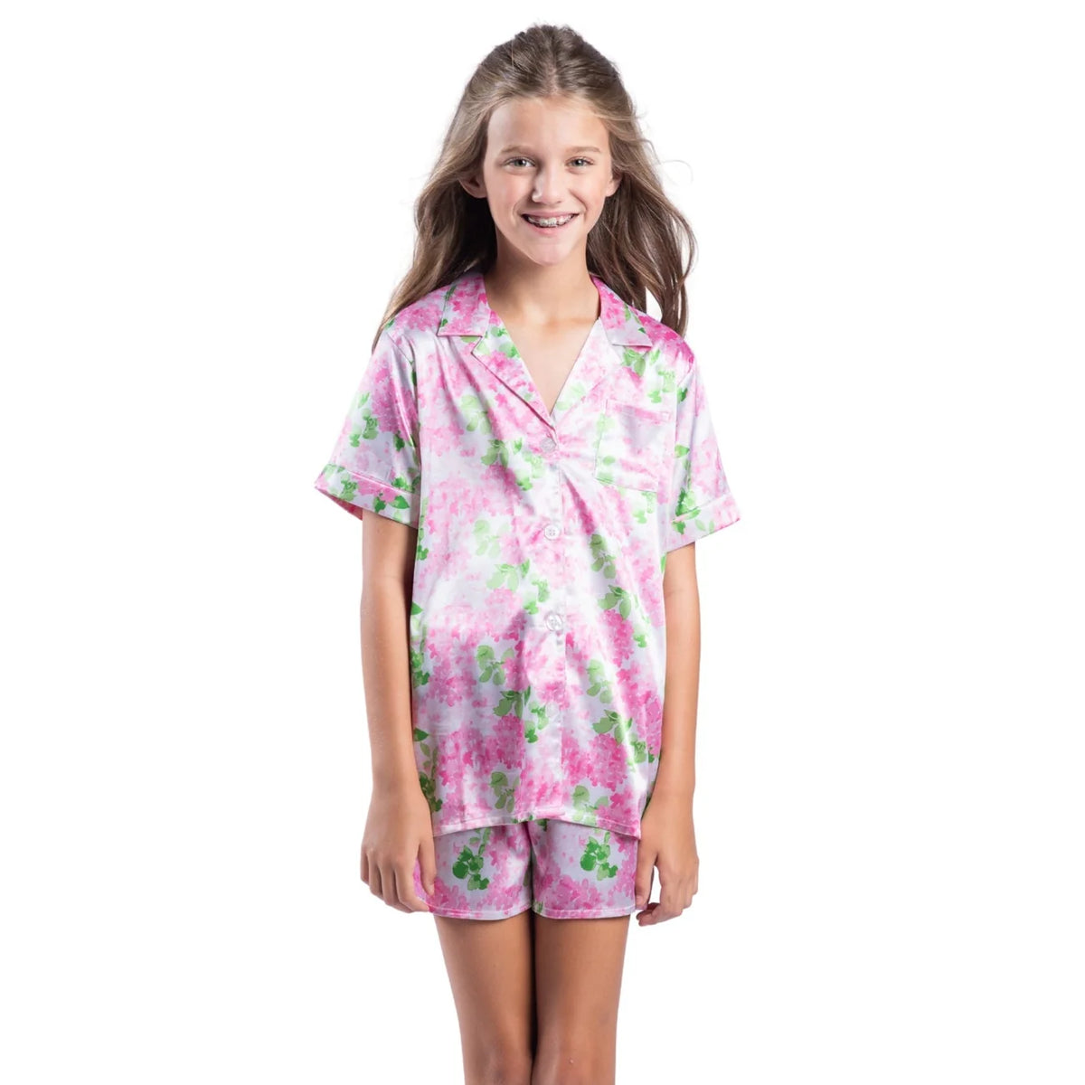 Kids Darling Hydrangea Satin Pajama Short Set