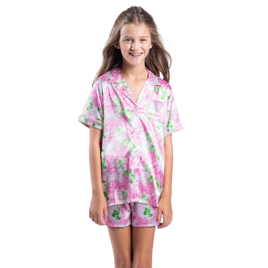 Kids Darling Hydrangea Satin Pajama Short Set