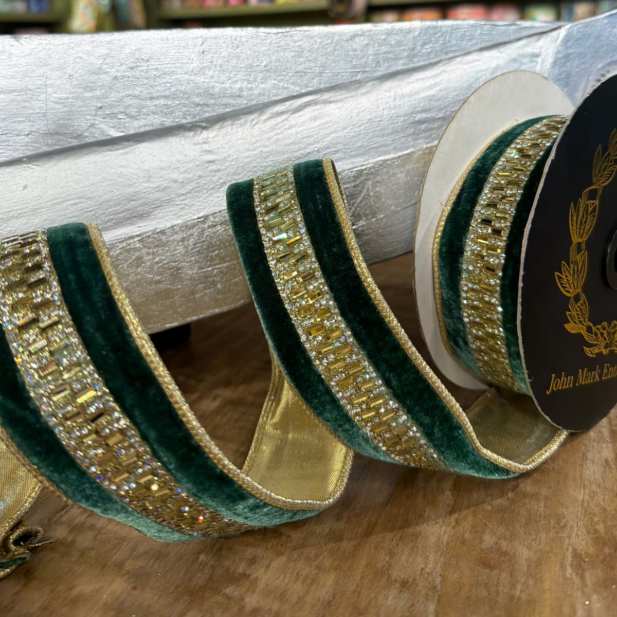 John Mark | Green Velvet Jeweled Center Trim DBL Fused