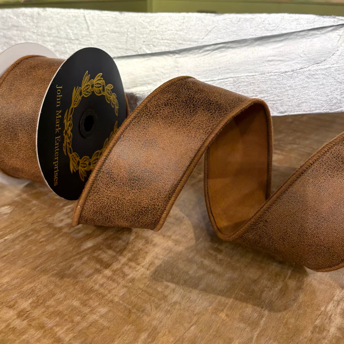 John Mark | Brown Rexine Suede Wired Ribbon | 2.5"