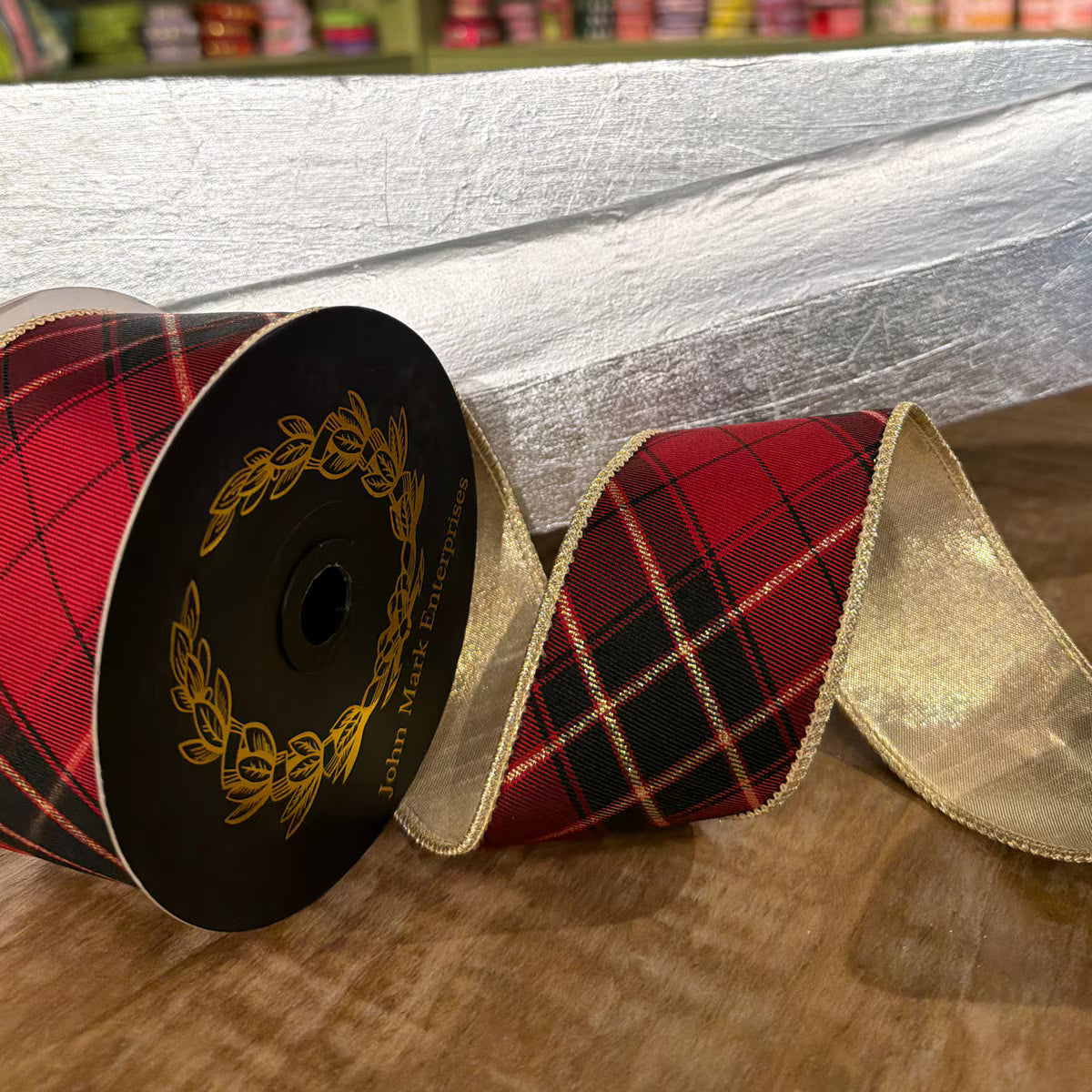 John Mark | Burgundy Plaid DBL Fused Metallic Gold