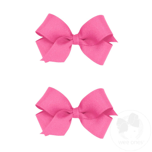 Mini Grosgrain Hair Bow Two Pack | Hot Pink
