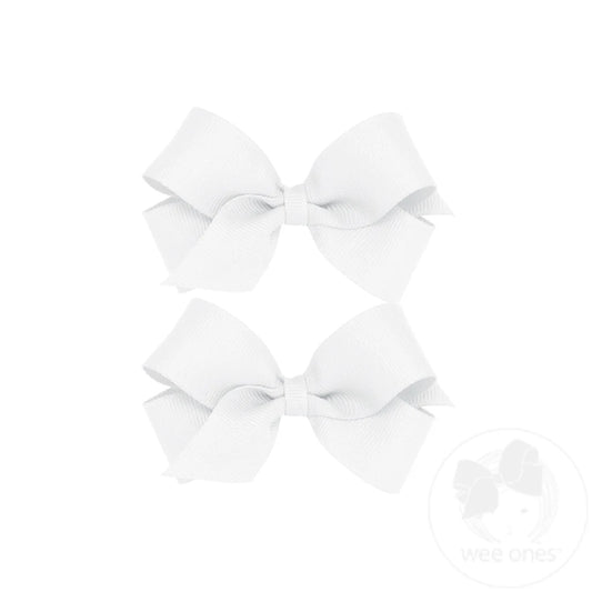 Mini Grosgrain Hair Bow Two Pack | White