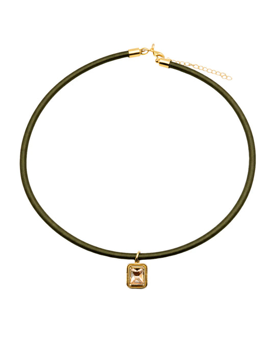 Olive Green Satin Necklace with gold pendant