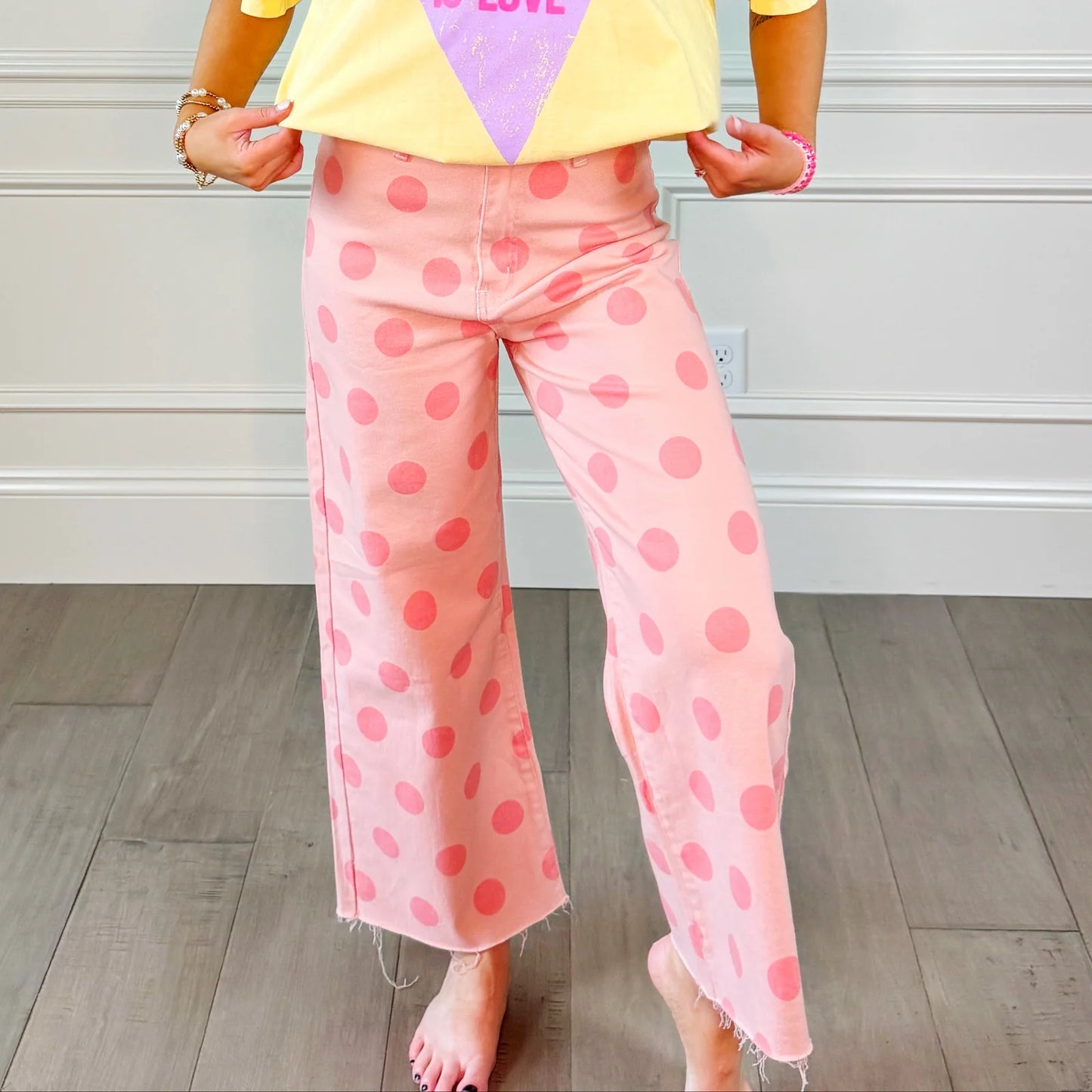Big Polka Dot Stretchy Blush Denim Pants
