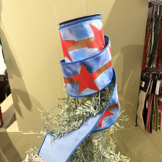 John Mark | Water Color Star Print Taffeta Fused Blue/Red | 4"