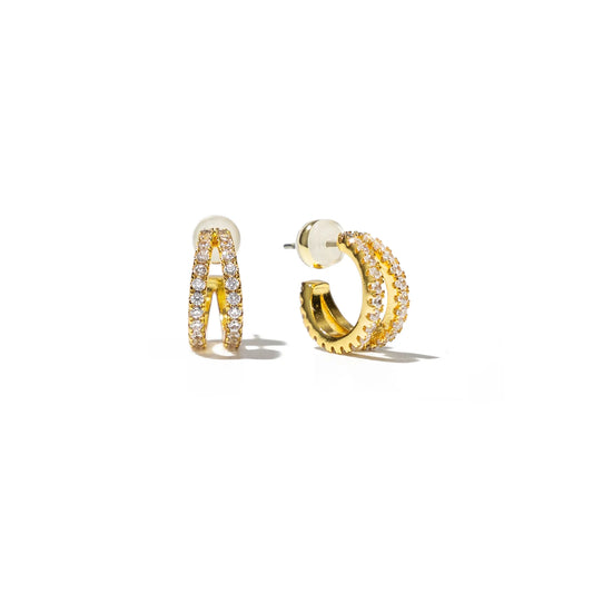 18K Gold Double Diamond Mini Hoops