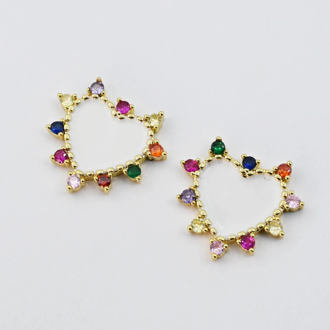 White Multi Heart Stone Enamel