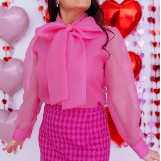 Light Pink Button Down Blouse with Bow | Brianna Cannon