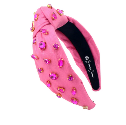 Adult Size Shimmer Headband with Hand-Sewn Crystals in Pink