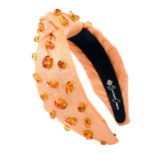 Adult Size Shimmer Headband with Hand-Sewn Crystals in Orange