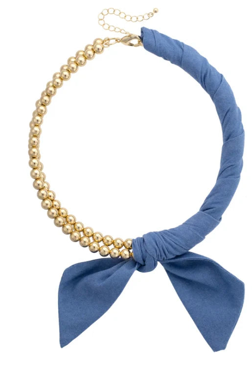 Bianca Denim Ball Bead Scarf Necklace