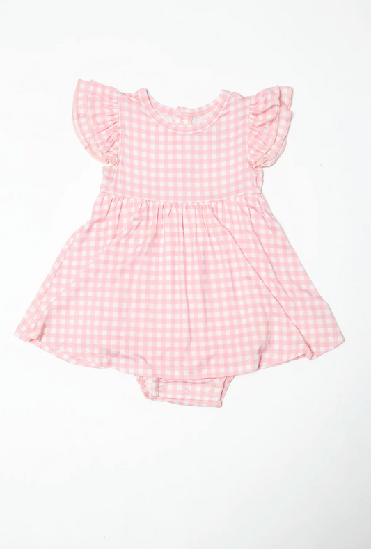 Bodysuit Dress - Gingham in Cottage Pink
