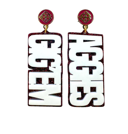 Texas A&M White and Maroon Glitter GIG'EM AGGIES Earrings