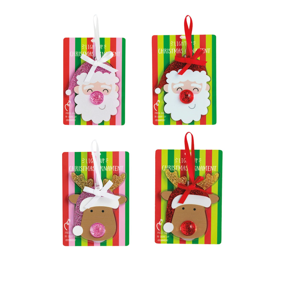 Light-Up Santa & Reindeer Ornaments