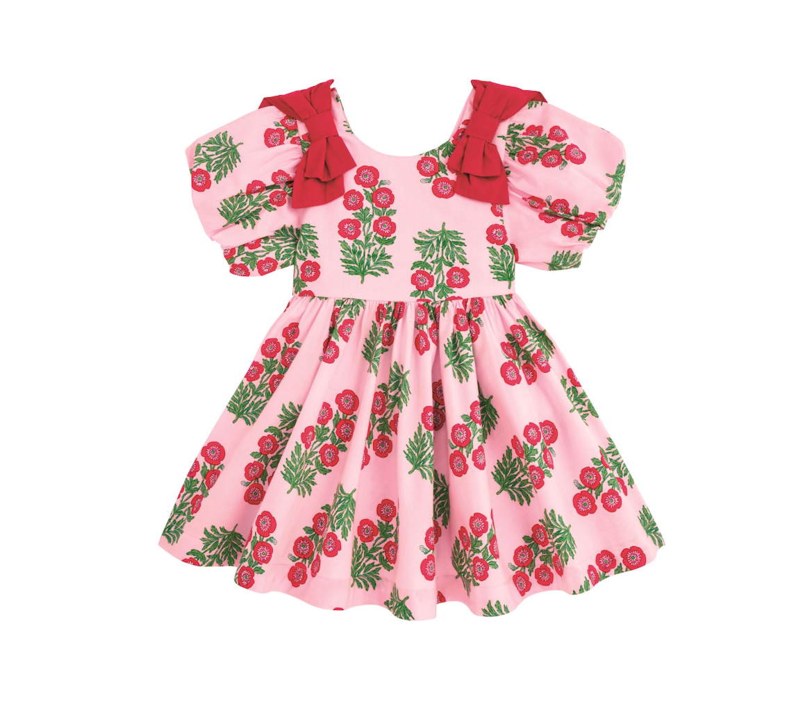 Christmas Block-Print Bow Dress