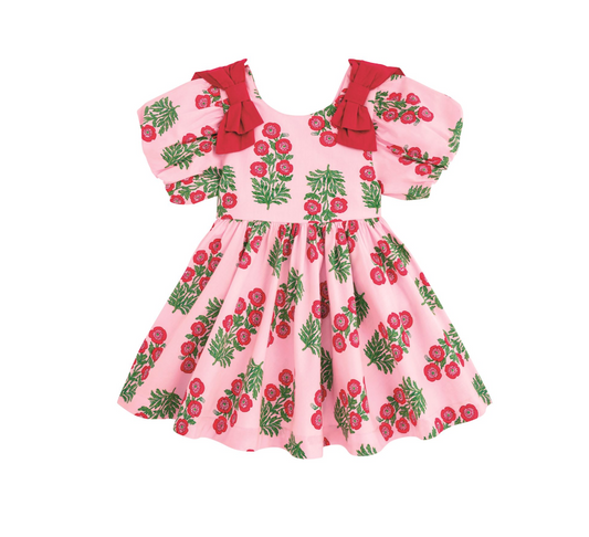Christmas Block-Print Bow Dress