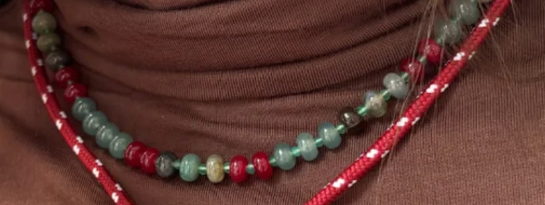 Forest Berry Gemstone Necklace - Wine Green + Pear Crystal Charm