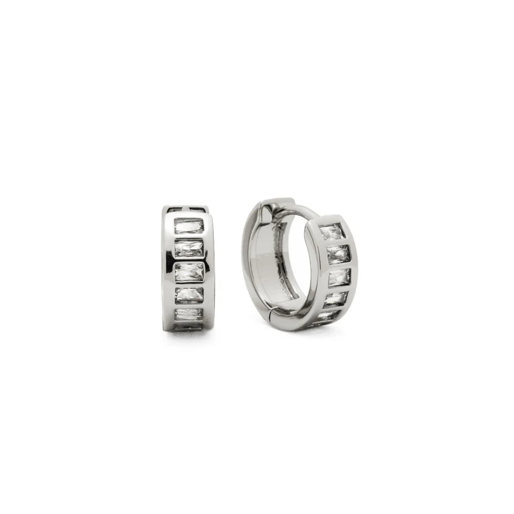 Silver Baguette Huggie Earrings